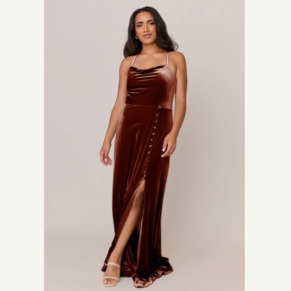 Revelry Dresses & Skirts - Revelry | Billie Velvet Bridesmaid Wedding Guest Maxi Length In Rust